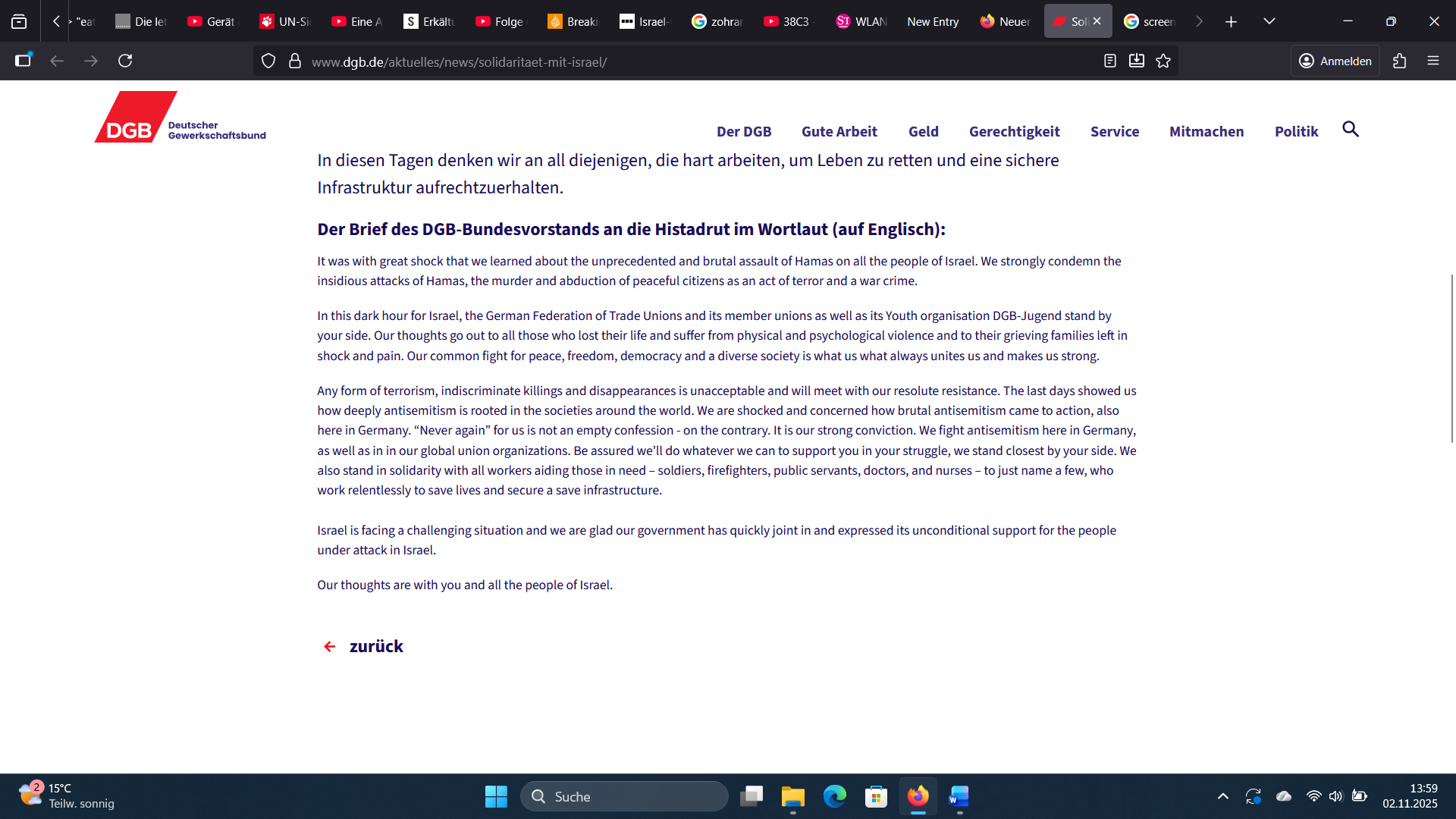 Deutscher Gewerkschaftsbund steht hinter Israel und der Histadrut (2)