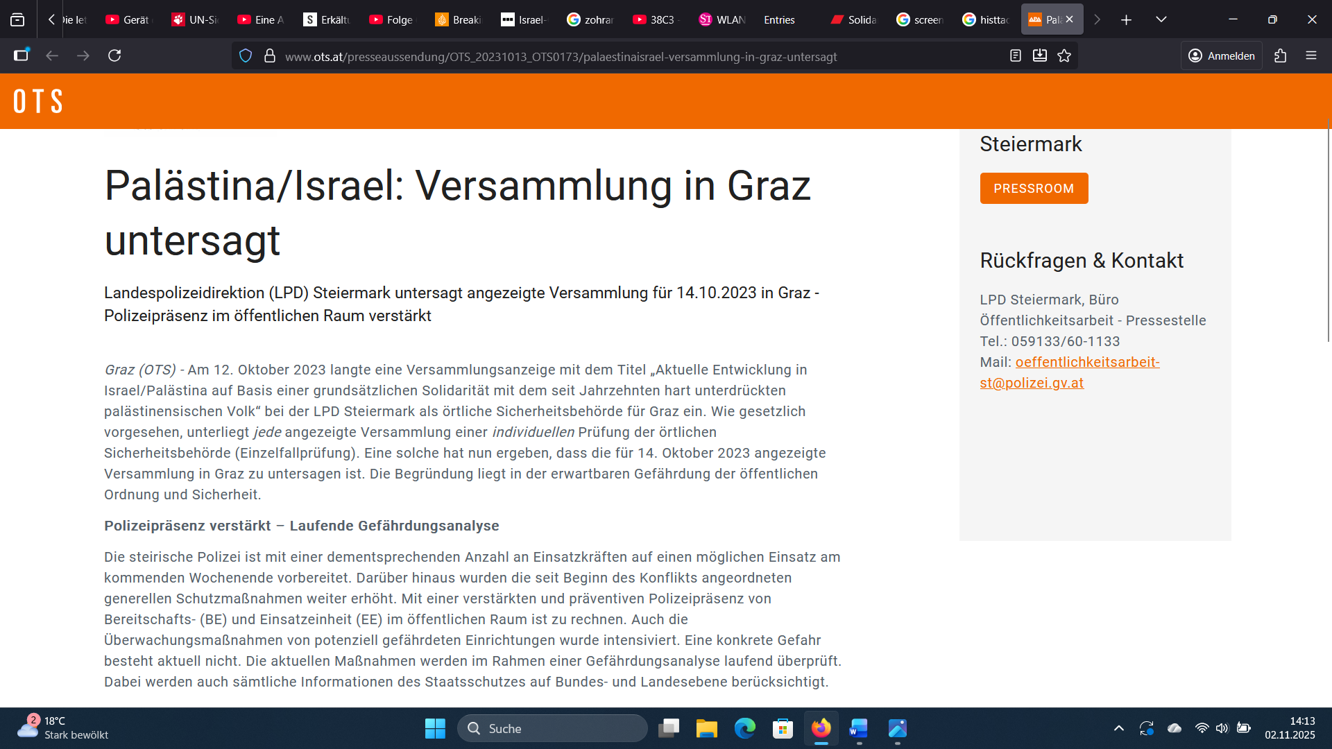 Public assembly forbidden by the Austrian police