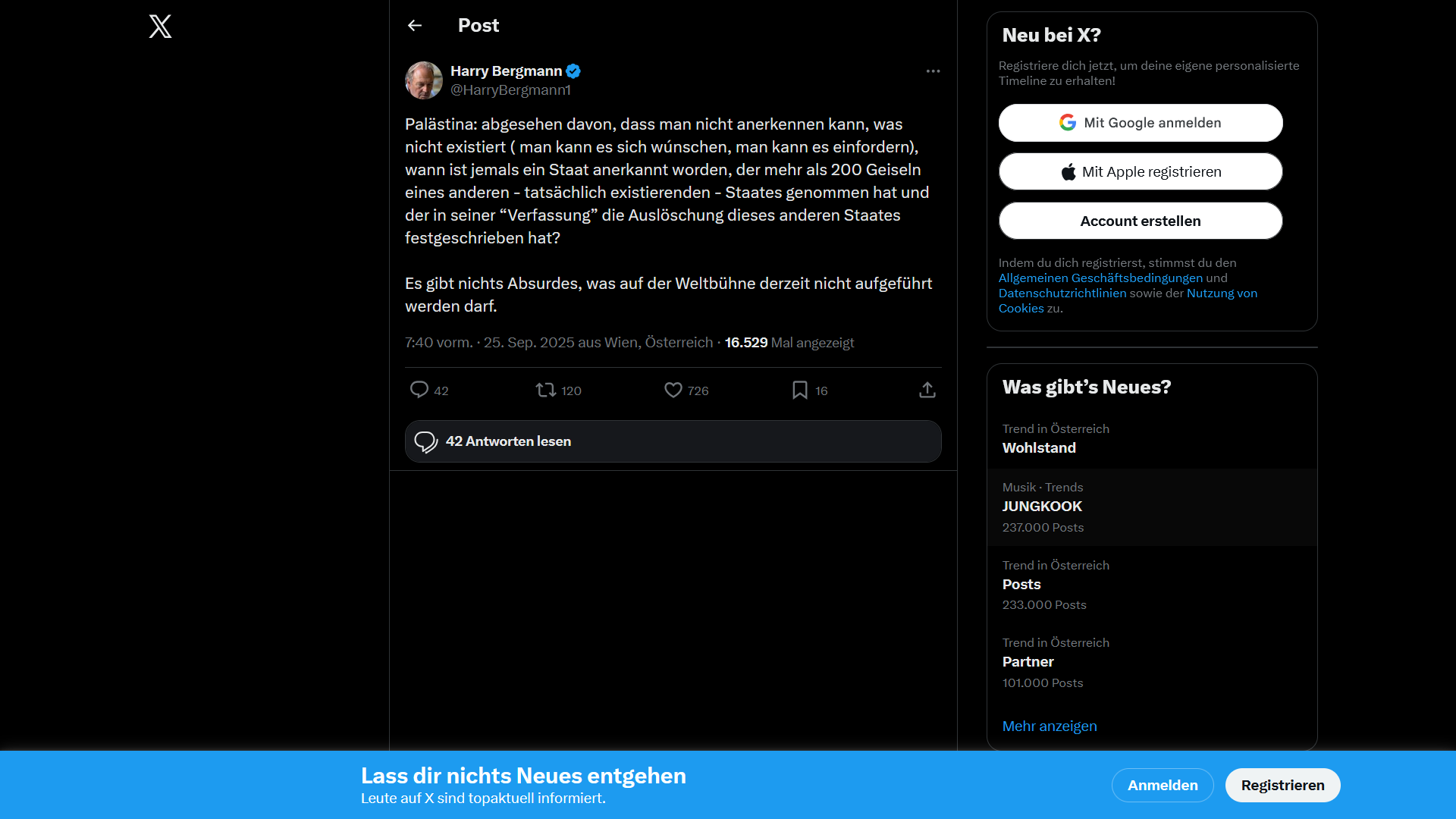 Harry Bergmann demands not to recognize Palestine