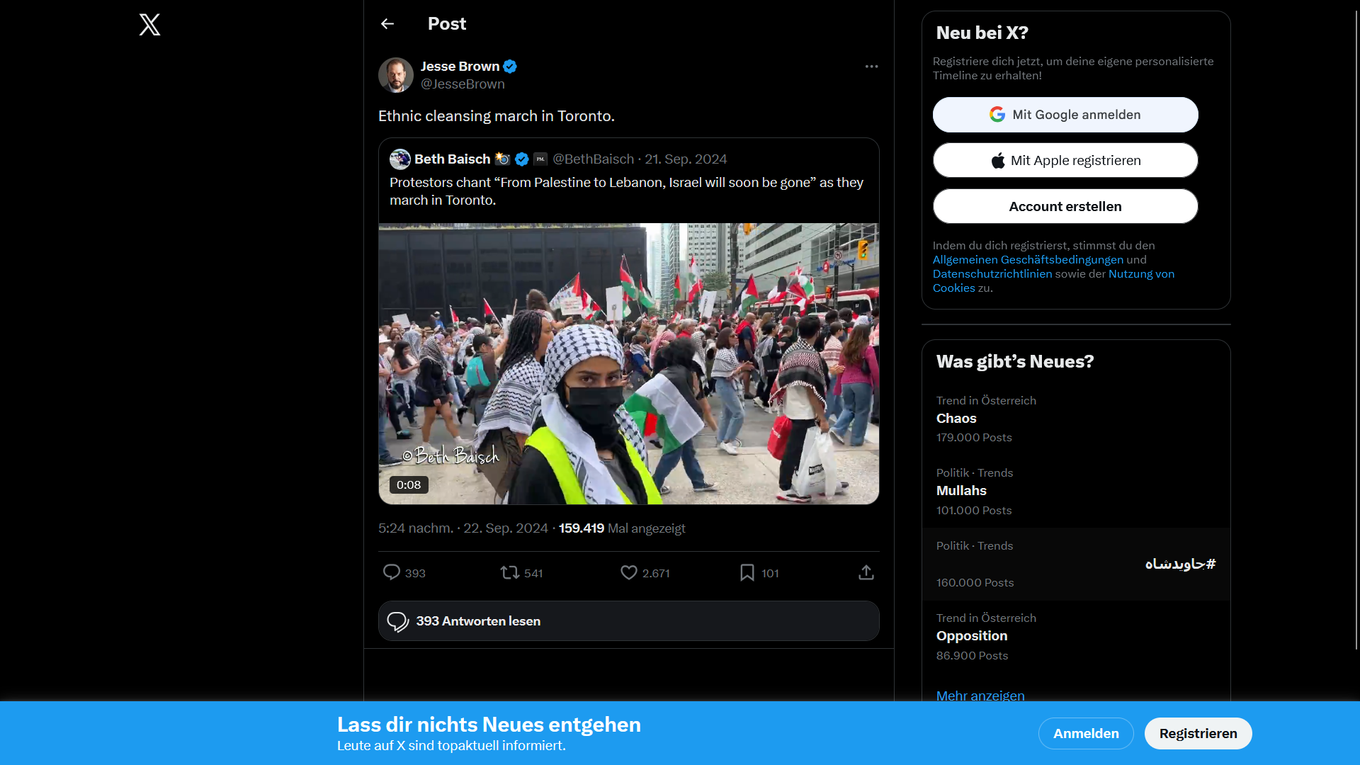 Jesse Brown calls propalestine demonstration "ethnic cleansing march"